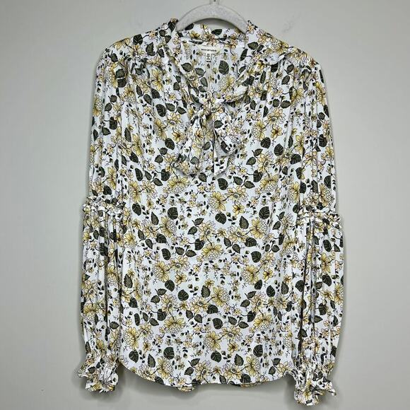 NWT Max Studio Floral Print Shirt Blouse Size XS Front Bow Ruffles - Picture 1 of 10